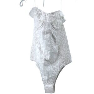 DOEN Women Swimsuit One Piece Eyelet Ruffle White Cotton Large NWOT